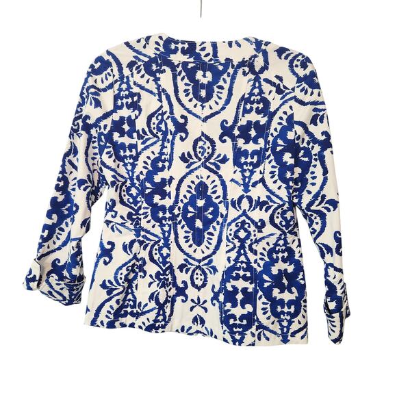 Chico's Indigo Ink Alicia Blue White Abstract Geometric Jacket Women's Size 0-Sm - Picture 9 of 9